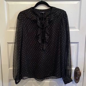 Paige ruffled sheer peasant blouse with silver metallic dots/detail